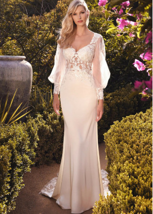 Vintage Long Sleeves Ivory Lace Satin Wedding Dress